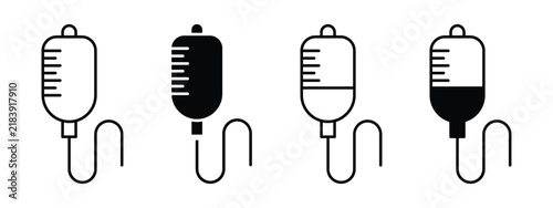IV Drip Bag Vector Icons Set in Line, Solid, Glyph, and Half Filled Medical Styles