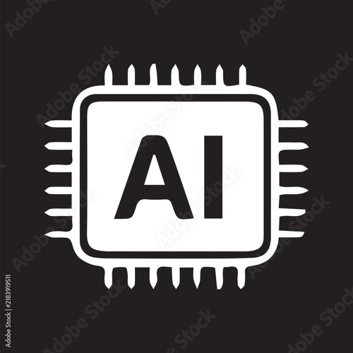 Artificial Intelligence chip graphic with AI text on black background