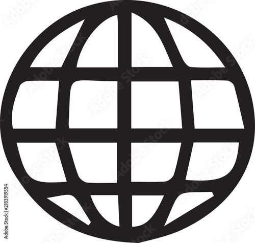 Black Globe Outline Icon on White Background Representing Global Connectivity and Worldwide Communication