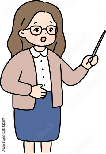 Cute Teacher Character with Glasses and Pointer Stick Illustration