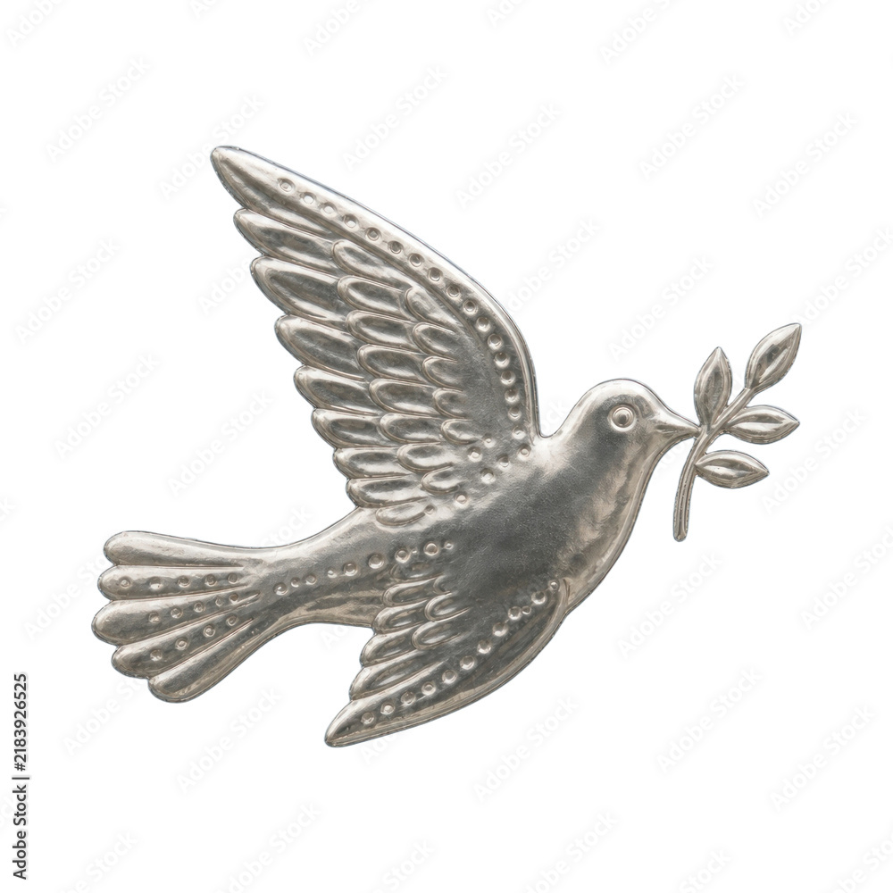 Obraz premium PNG Silver dove with olive branch on blue background