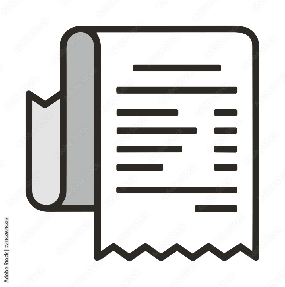 Fototapeta premium Rolled paper receipt icon with text lines and jagged edge