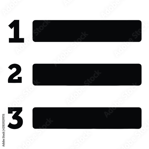 Foto Black numbered list icon with three items for documents and web design