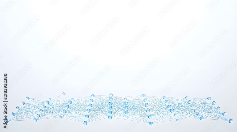 Fototapeta premium Neural Network Structure: A minimalist depiction of a neural network, with interconnected nodes and lines symbolizing data flow and artificial intelligence.
