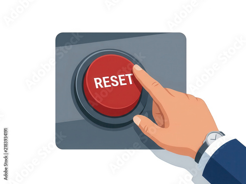 Obraz na płótnie Hand pressing red reset button on control panel isolated on transparent background
