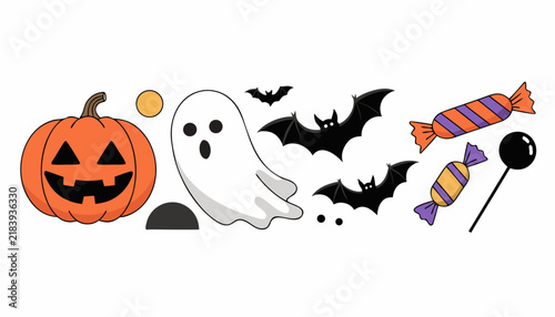 Halloween elements set with jack-o-lantern pumpkin ghost bats and candy icons