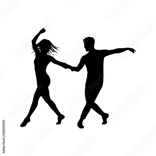 Couple dancing together in silhouette style