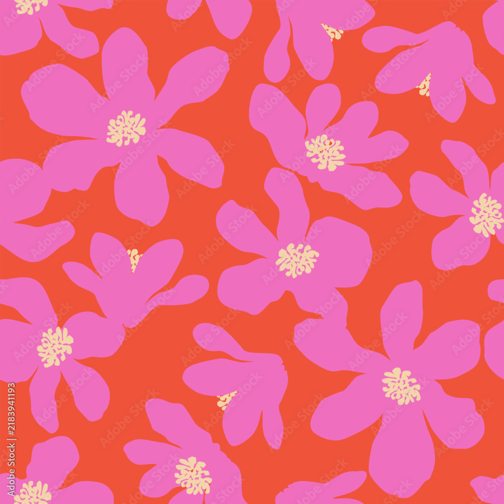 Obraz premium Seamless pattern with floral design. Hand drawn flower background. Suitable for fabrics, textiles, packaging, covers, banners, posters and interior decoration. Vector illustration.