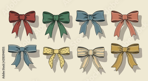 Collection of Vintage Style Decorative Ribbon Bows in Assorted Colors and Patterns for Elegant Gift Wrapping and Craft Projects