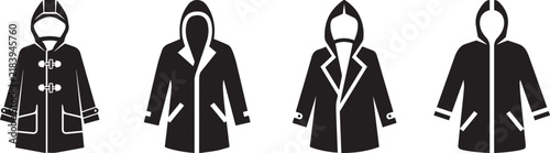 Hooded Coat and Raincoat Vector Icons Set