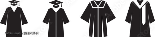 Graduation Cap and Gown Silhouette Icon Set