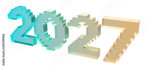 Glassmorphism Voxel 3D Typography Year 2027 with Pastel Gradient Effect