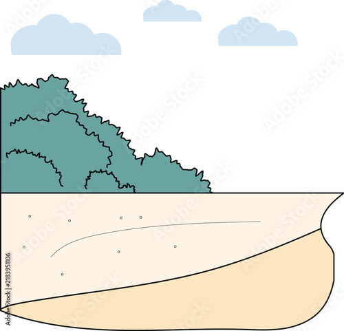 Simple Coastal Landscape with Forest and Beach Illustration