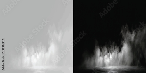Foto Dense rolling fog effect isolated on black background with background abstract e