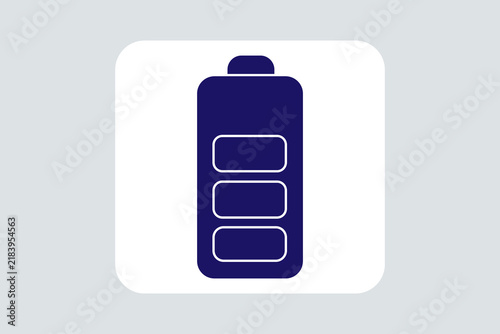 This flat vector icon represents a vertical battery charge level and power status, enclosed within a rounded square container.