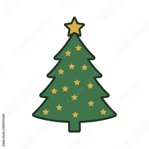 Festive Season Decorated Christmas Tree with Star Topper Illustration