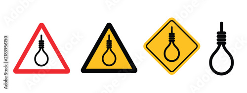 Quadro su tela Attention, suicide prohibition sign, gallows with rope noose, stop gallows hangi