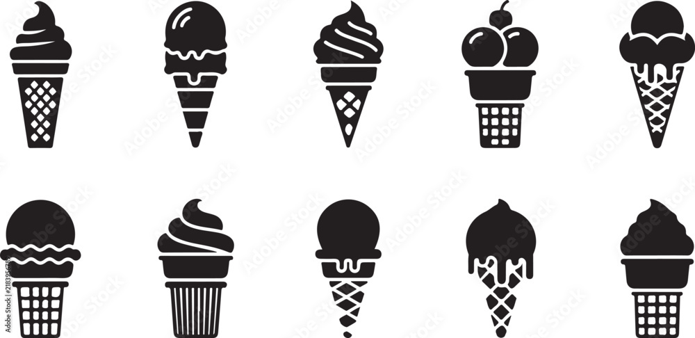 Fototapeta premium Ice cream icons set, 12 sweet treat vector symbols