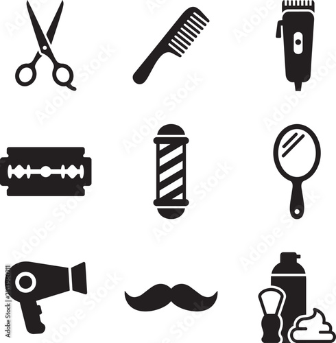 Barbershop equipment and grooming tools showcase essential items for professional hair cutting and beard maintenance.