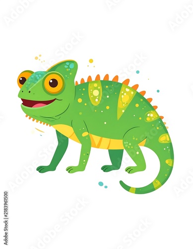 Cartoon Chameleon Smiling Bright Colors.