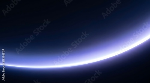 Bright blue and purple curved light arc with glowing edges on a deep navy background keywords