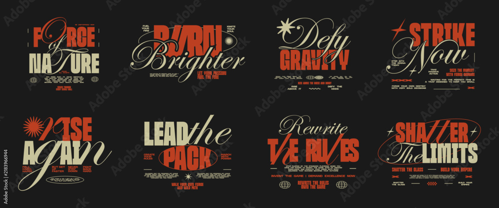 Obraz premium Bold typography bundle for apparel design, Lettering t-shirt design bundle, Motivational quotes collection, poster design set, Modern typography for print, Vector art graphic tees clothing brand.