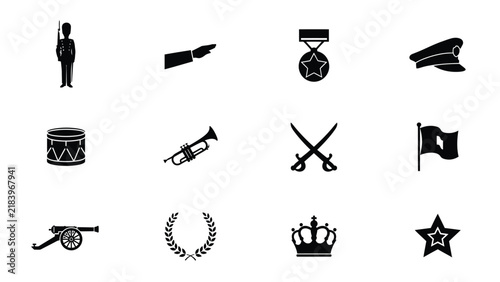 Bild auf Leinwand Military and ceremonial symbols arranged in a decorative black with including un