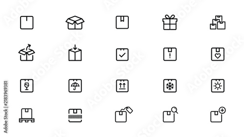 Set of various shipping delivery and package icons isolated on transparent background
