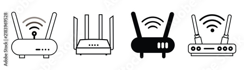 Wifi router icon set vector template for wireless internet network signal broadband connectivity technology device symbol illustration website app interface