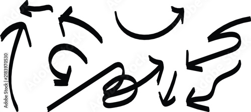 Hand drawn doodle arrows vector set with grunge sketchy direction pointers and curved lines EPS