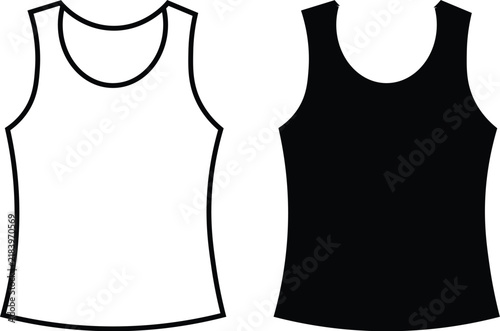Foto Women tank top vector icon set with blank outline and black silhouette sleeveles