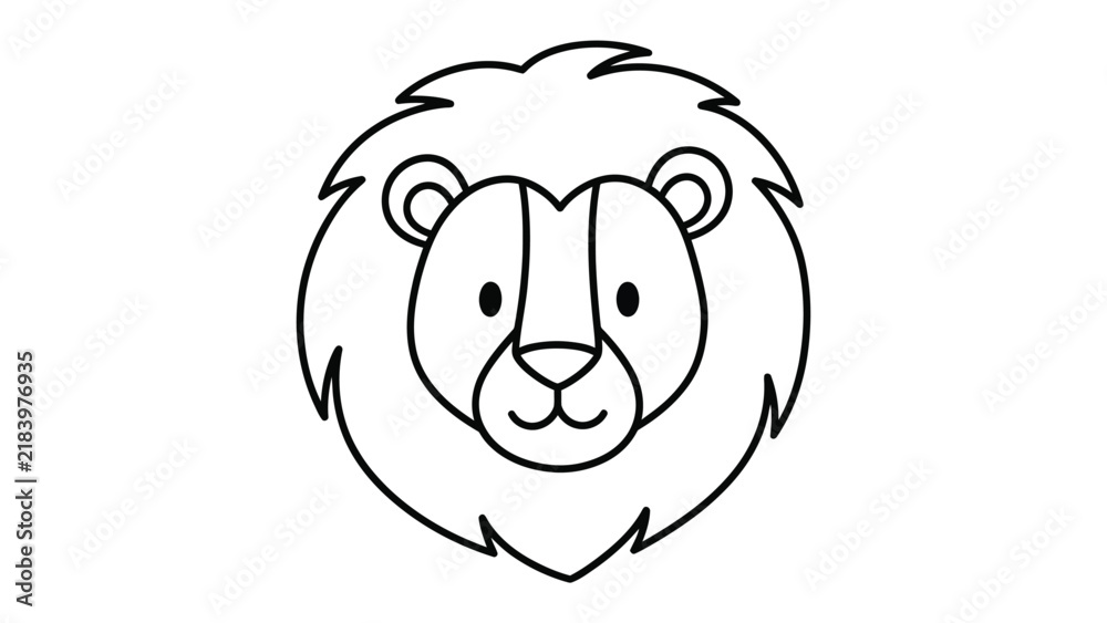 Fototapeta premium Cute cartoon lion head outline drawing with animal outline
