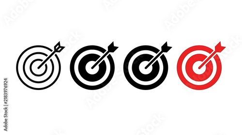 Set of target icons with arrows representing success and business strategy achievement