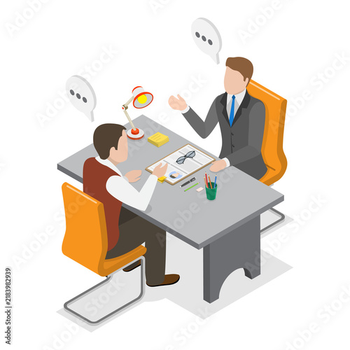3D Isometric Flat  Illustration of Job Interview. Item 2