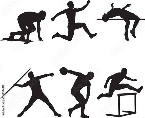 Silhouettes of Track and Field Athletes Running on Track