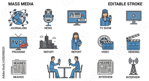 Mass Media Icons and Editable Stroke Icons