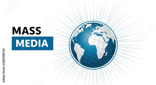 Modern Logo Design Featuring Globe With Mass Media Text and Radial Connection Lines