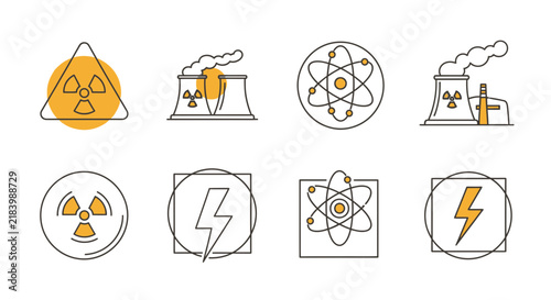 Nuclear and Atomic Energy Symbols on White Background