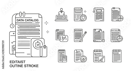 Outline Stroke Icons for Data Catalog Management and Editing Tools