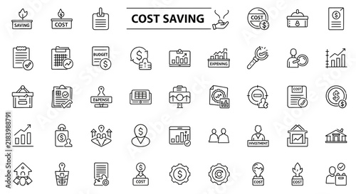 Professional Flat Icons for Cost Saving Budgeting and Financial Management on White Background