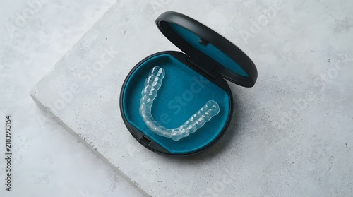 Clear Invisalign Aligner Resting in Round Storage Case