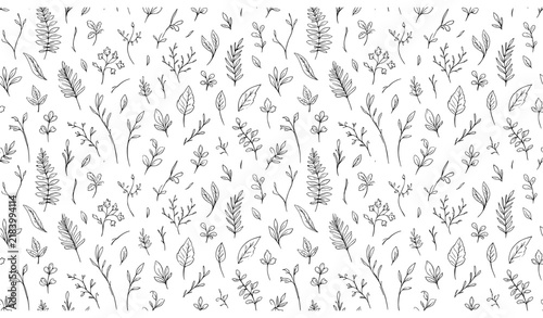 Elegant Tiny Leaves and Botanical Stems Seamless Vector Pattern