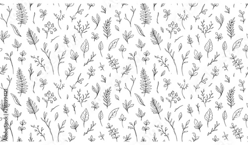 Minimal Gray Botanical Branches and Tiny Leaves Seamless Vector Pattern