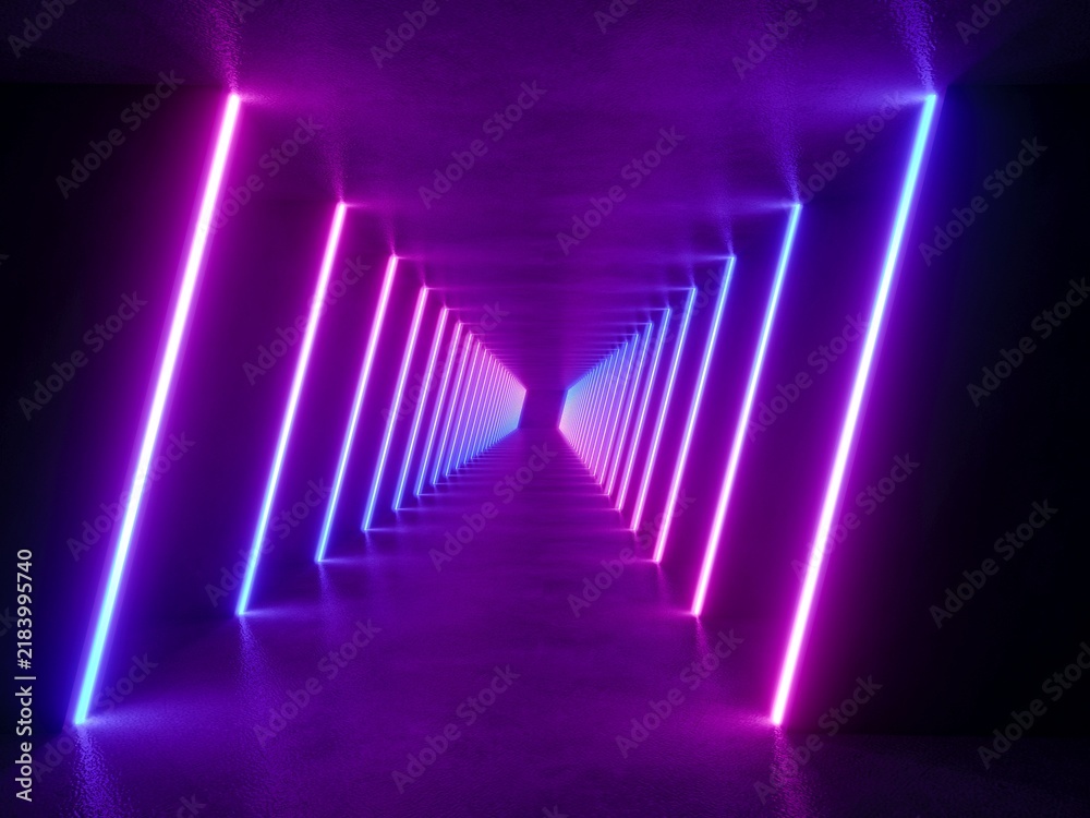 Fototapeta premium colorful modern lighting tunnel space, 3d rendering sci-fi concept