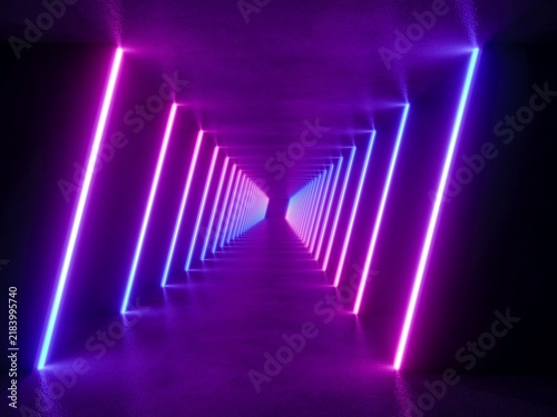colorful modern lighting tunnel space, 3d rendering sci-fi concept