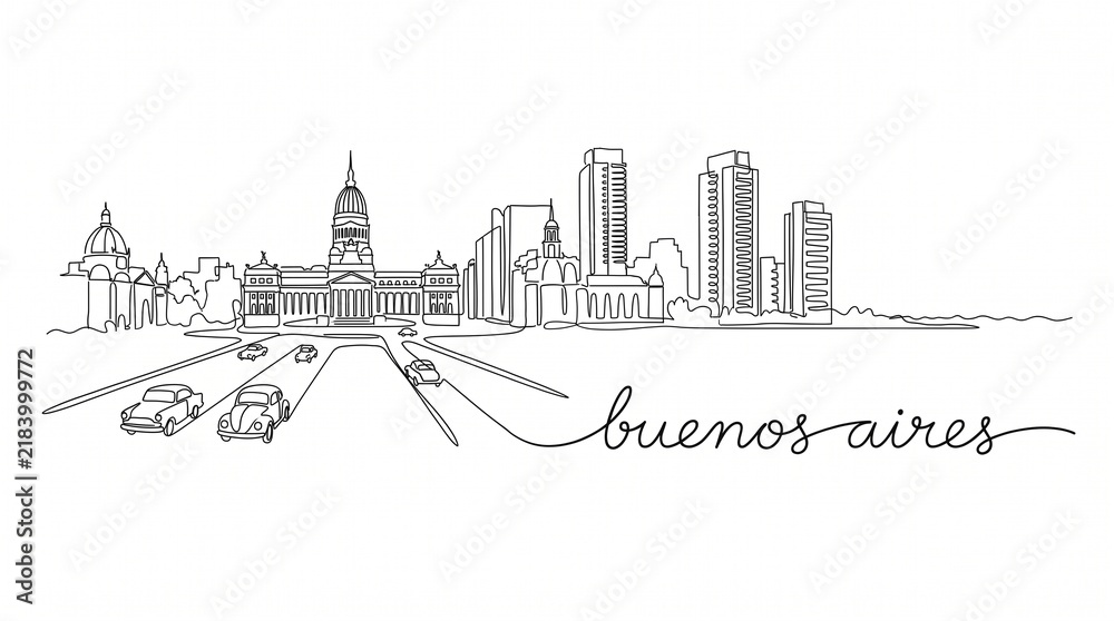 Obraz premium Buenos aires skyline continuous line drawing with city landmarks