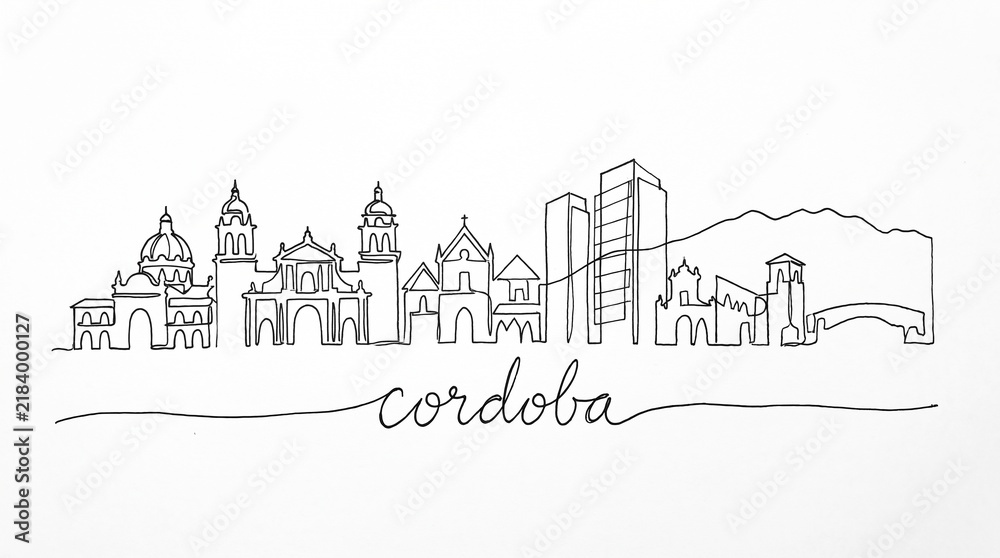 Obraz premium Cordoba skyline continuous line art drawing minimalist city sketch