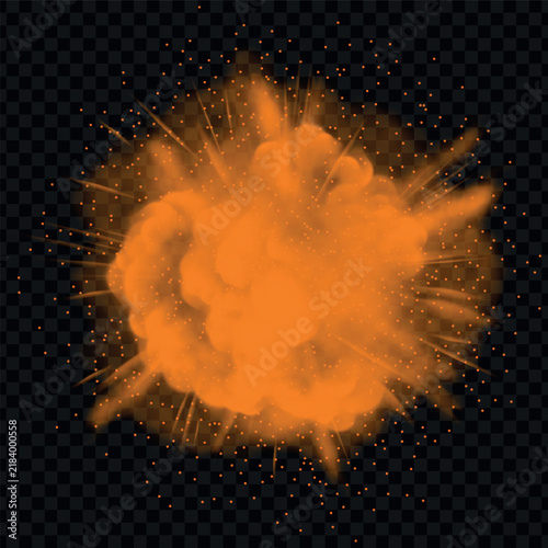 Vibrant orange explosion bursts against transparent black background
