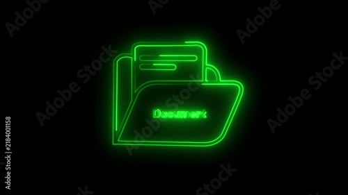Animated Glowing Neon Folder Document Icon Loop On Dark Background For Digital Tech UI And Video Overlay Design