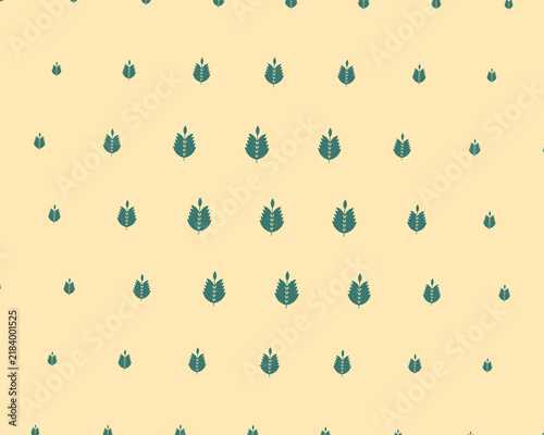 Foto Stylized green wheat leaves repeat across a warm yellow background, blending agricultural charm with clean Scandinavian simplicity for packaging, textiles, kitchenware, and branding